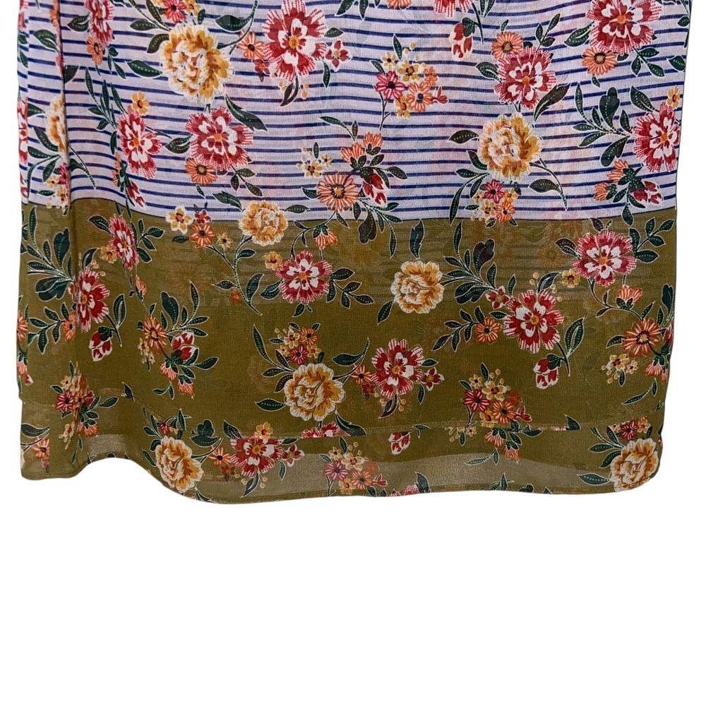 CAbi Penelope Floral Stripe Colorblock Sheer Chiffon Retro Sleeveless Blouse XS - Picture 9 of 9